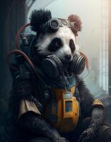 cyberpunk Panda portant respiration appareil établi avec ai outils photo