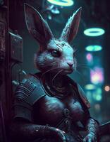 cyberpunk lapin réaliste illustration établi avec ai outils photo