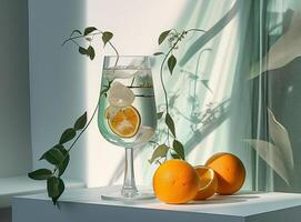 verre de pamplemousse jus avec tranches de Orange illustration ai génératif photo