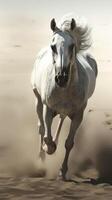 blanc cheval galopant dans le désert. illustration ai génératif photo