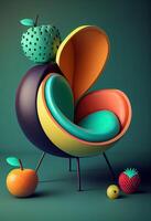 génératif ai illustration de objectif chaise avoir fruit forme, studio Contexte solide photo