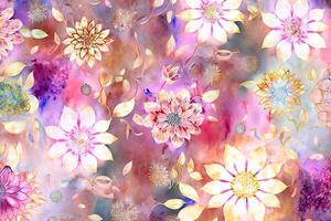 génératif ai.floral modèle avec fleurs sauvages, pastel aquarelle illustration. photo