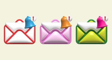 3d illustration, e-mail, lettre avec notification cloche photo