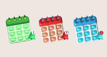 3d illustration calendrier notification sur le programmé Date photo