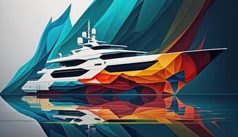 ai généré. ai génératif. faible poli géométrique style navire gros yacht. pouvez être utilisé pour graphique conception ou Accueil décoration. graphique art photo