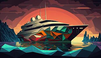 ai généré. ai génératif. faible poli géométrique style navire gros yacht. pouvez être utilisé pour graphique conception ou Accueil décoration. graphique art photo