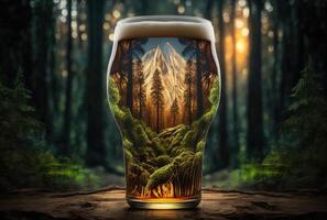 verre de Bière dans forêt paysage. génératif ai photo