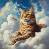 une chat en volant sur le des nuages génératif ai photo