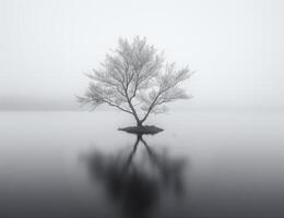 arbre à le milieu de le mer génératif ai photo