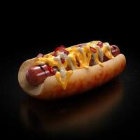 Hot-dog fromage saucisse sur noir Contexte génératif ai photo