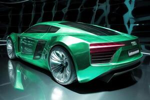 magnifique futur voiture dans vert Couleur génératif ai photo