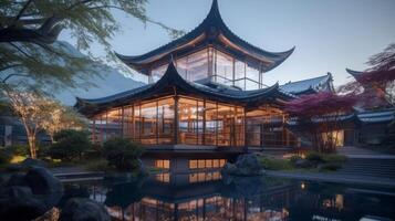 une magnifique futuriste science fiction manoir dans traditionnel chinois style génératif ai photo