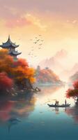 La peinture de chinois paysage illustration génératif ai photo