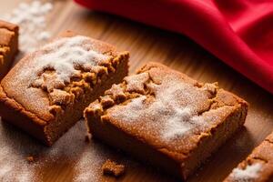 Noël pain d'épice biscuits avec glaçage sucre sur le Contexte de le Noël arbre. pain d'épice homme. génératif ai photo