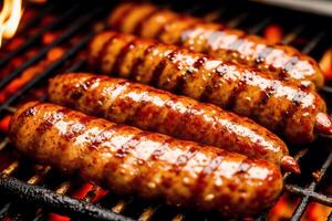 grillé poulet ailes avec sucré et acide sauce sur une blanc plaque.grillé saucisses , délicieux barbecue côtes. génératif ai photo