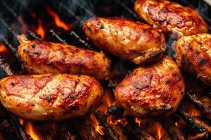 grillé poulet ailes avec sucré et acide sauce sur une blanc plaque.grillé saucisses , délicieux barbecue côtes. génératif ai photo