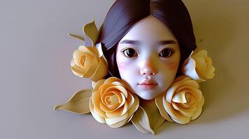 une poupée avec fleurs sur sa visage ai génératif ai génératif photo
