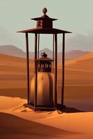une lanterne dans le désert avec une désert paysage dans le Contexte ai génératif photo