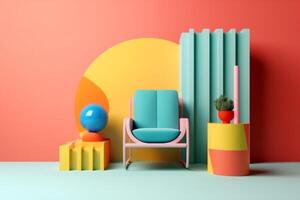 ai généré coloré contemporain intérieur vue avec moderne meubles photo