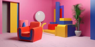 ai généré coloré contemporain intérieur vue avec moderne meubles photo