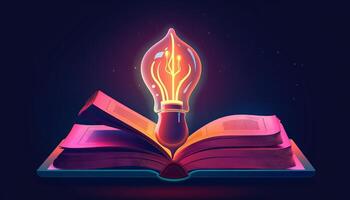 livre et ampoule icône embrasé ensemble, symbolisant le éclairant et transformateur effets de éducation. génératif ai photo