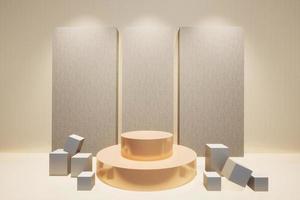 abstrait 3d des produits afficher podium vitrine pour scène avec géométrique forme. 3d le rendu avec or étape à spectacle cosmétique des produits. éclairage dans luxe studio. photo