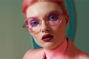 ai généré femme avec rose des lunettes photo