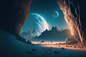 futuriste paysage lunaire par ai généré photo