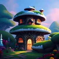 fantaisie champignon maison. ai génératif photo
