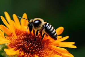 abeille est collecte nectar de une fleur avec ai généré. photo