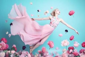 ai généré femme avec fleurs, printemps concept photo