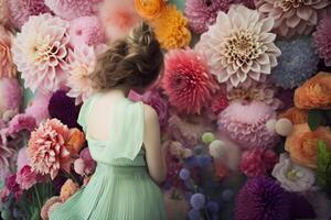 ai généré femme avec fleurs, printemps concept photo