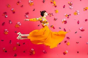 ai généré femme avec coloré fleurs, printemps concept photo