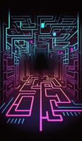 cyber circuit futuriste néon arrière-plan, motif Labyrinthe techno fond d'écran affiche ,génératif ai photo