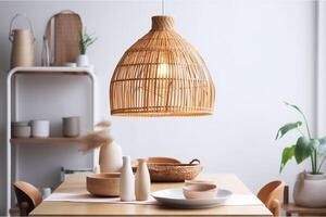 ai généré à l'intérieur boho style à manger pièce photo