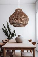 ai généré à l'intérieur boho style à manger pièce photo