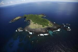 aérien vue de une petit île dans le milieu de le océan. ai généré photo