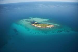 aérien vue de une petit île dans le milieu de le océan. ai généré photo