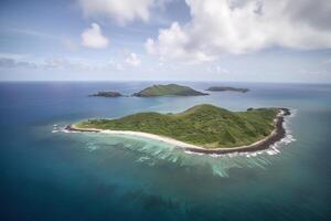 aérien vue de une petit île dans le milieu de le océan. ai généré photo