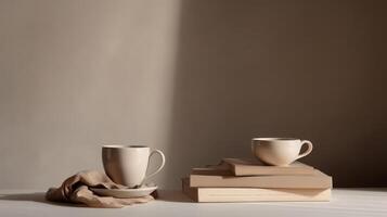 café et livre minimaliste Contexte. illustration ai génératif photo