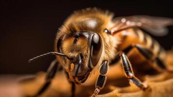 macro photo de abeille. illustration ai génératif