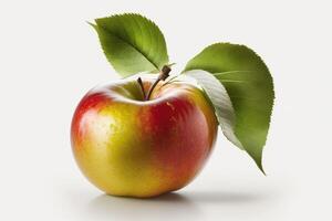 Frais Pomme avec une feuille, isoler sur une blanc Contexte. macro studio tir. ai généré. photo