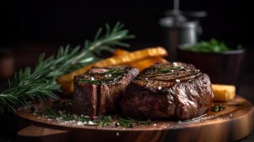 classique français gril du boeuf steak sur assiette génératif ai photo