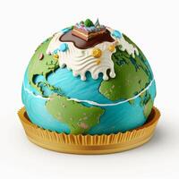 Terre en forme de anniversaire gâteau 3d illustration ,génératif ai photo