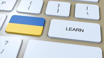 apprendre ukrainien Langue concept. en ligne étude cours. bouton avec texte sur clavier. 3d illustration photo
