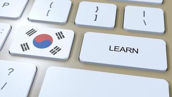apprendre coréen Langue concept. en ligne étude cours. bouton avec texte sur clavier. 3d illustration photo