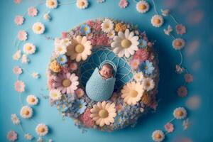 bébé numérique Contexte avec fleurs. génératif ai photo