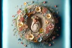 bébé numérique Contexte avec fleurs. génératif ai photo