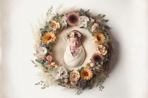 bébé numérique Contexte avec fleurs. génératif ai photo