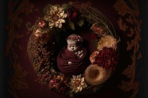 bébé numérique Contexte avec fleurs. génératif ai photo